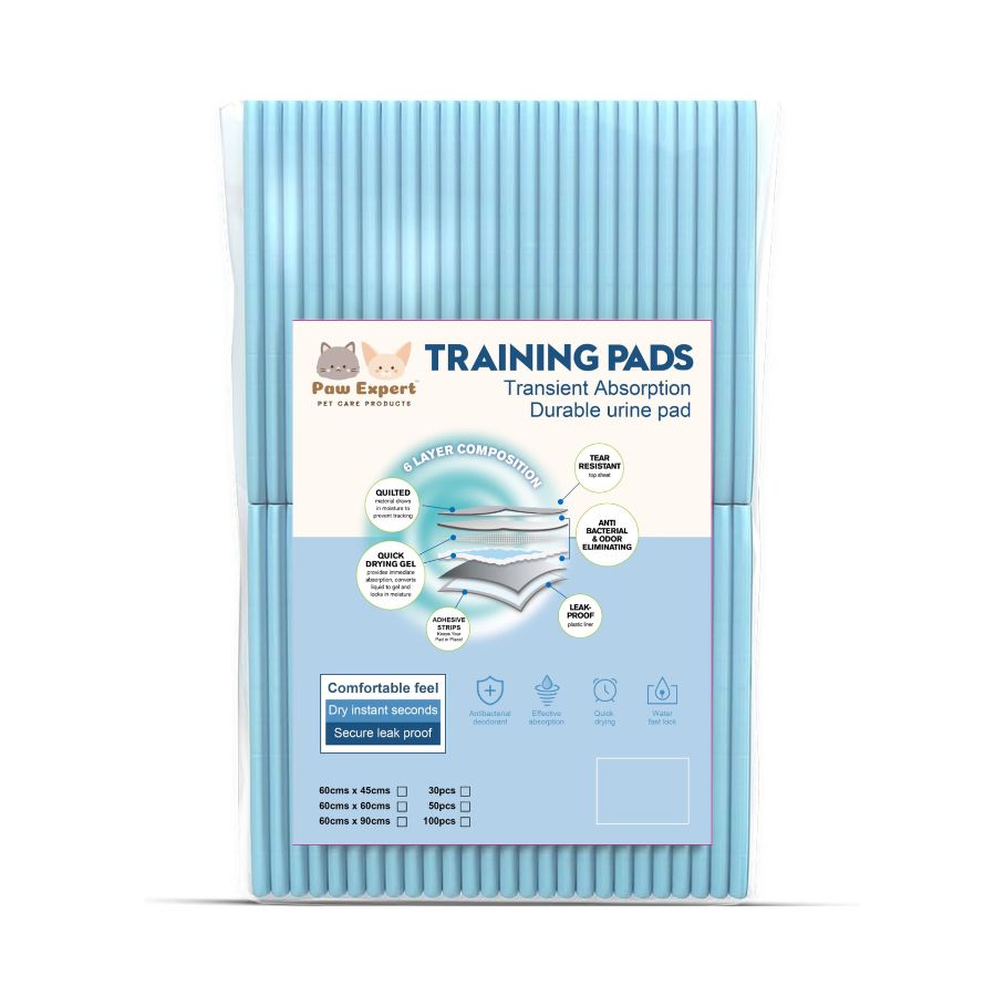 Paw Expert Economical Training Pee Pads For Dogs and Cats with ADHESIVE STRIPS - 60x60cm - 100pcs (731716786239)
