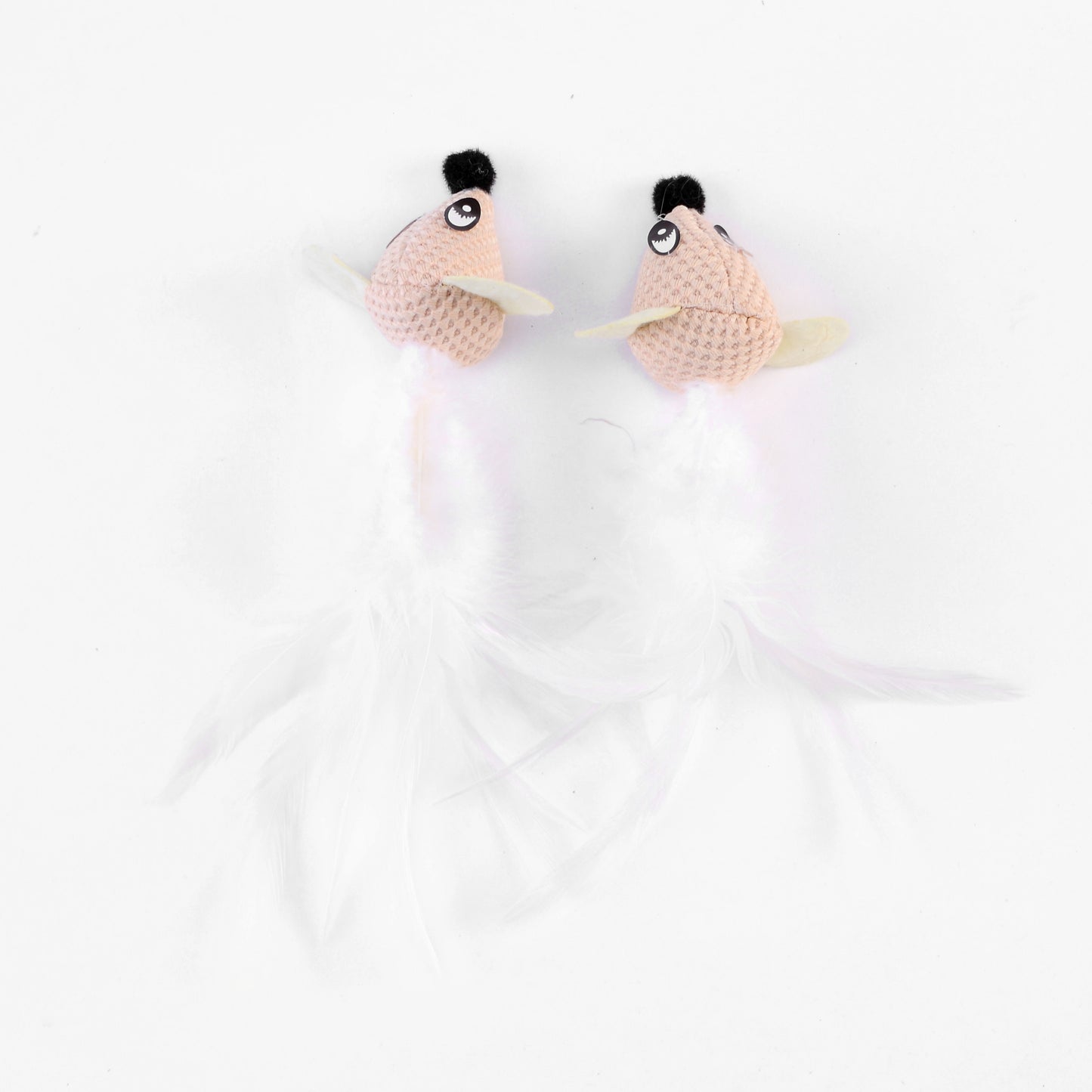 Two Mice with Feather Interactive Cat Toy - White (8429083036119)