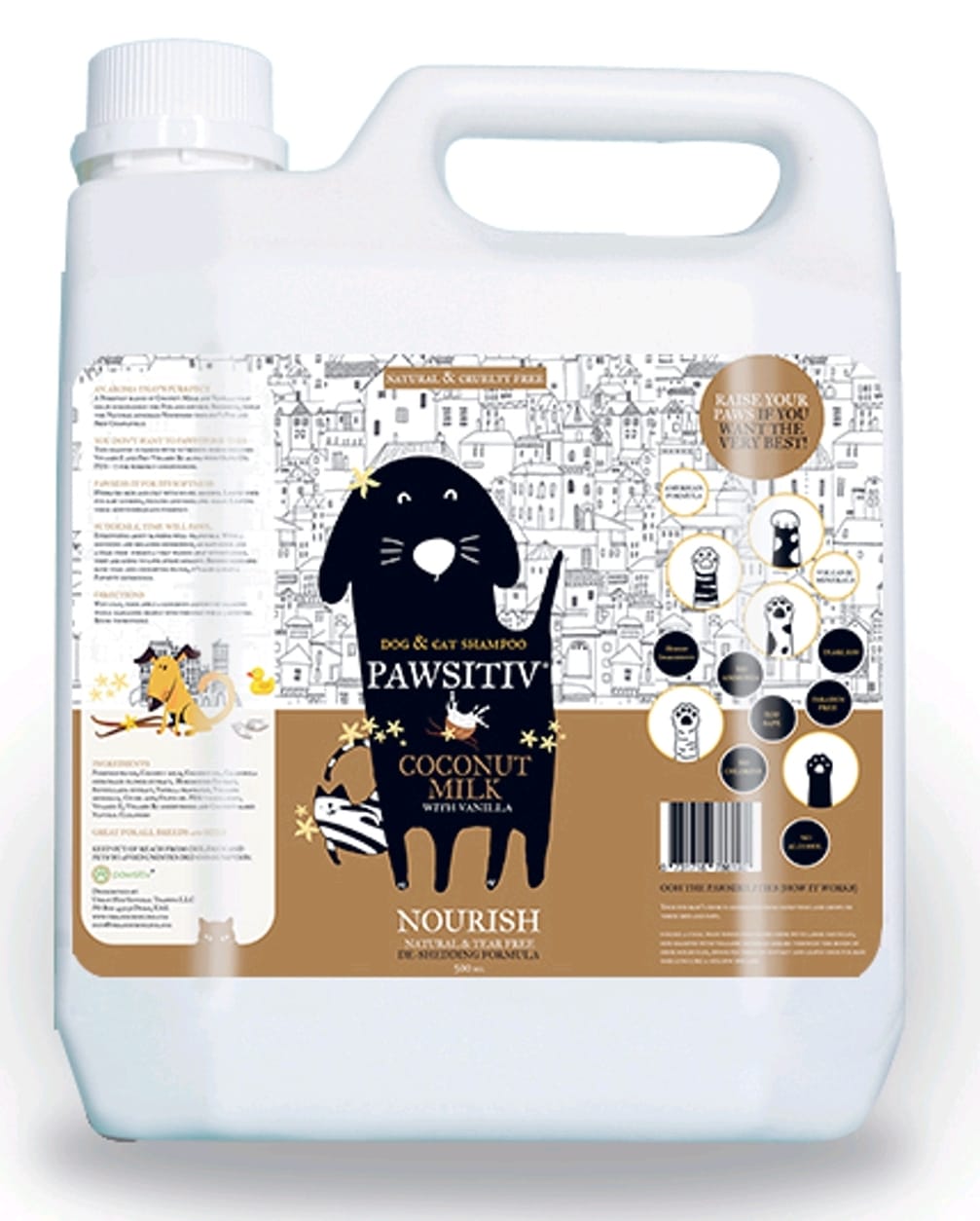 Pawsitiv Natural and Tearless Shampoo for Dogs & Cats - Coconut Milk with Vanilla - DeShedding Formula (NOURISH) - 1 Gallon