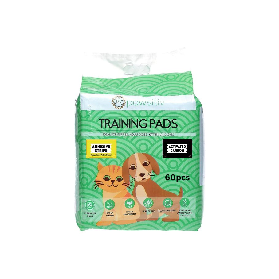 Pawsitiv CHARCOAL Training and Pee Pads For Puppy, Kitten, Dog and Cat  with ADHESIVE STRIPS- 60pcs Unscented (0714651972042)