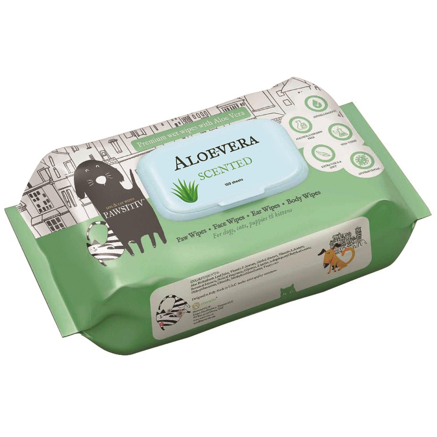 Pawsitiv Pet Wipes for Cats and Dogs - Aloe Vera Scented (0606682842268)