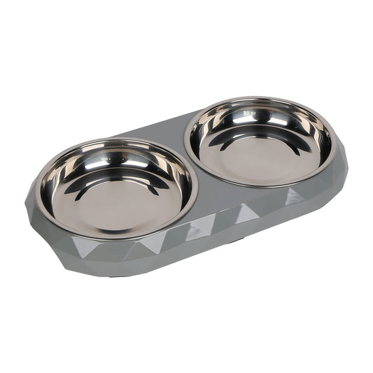 Diamond Cat Dish Dinner Set Bowls - Medium - Grey (0714651891947)