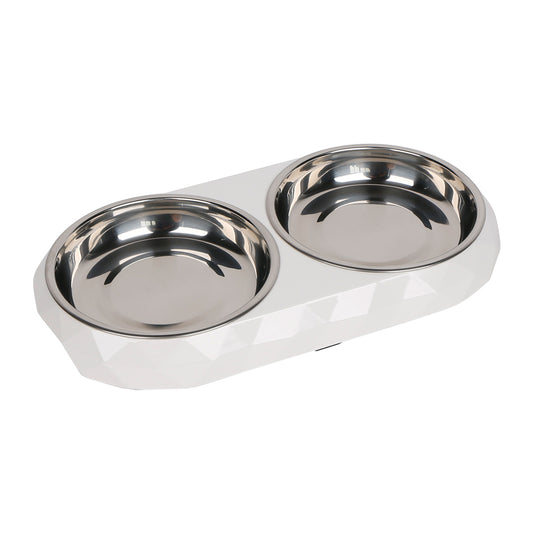 Diamond Cat Dish Dinner Set Bowls - Medium - White (0714651891954)