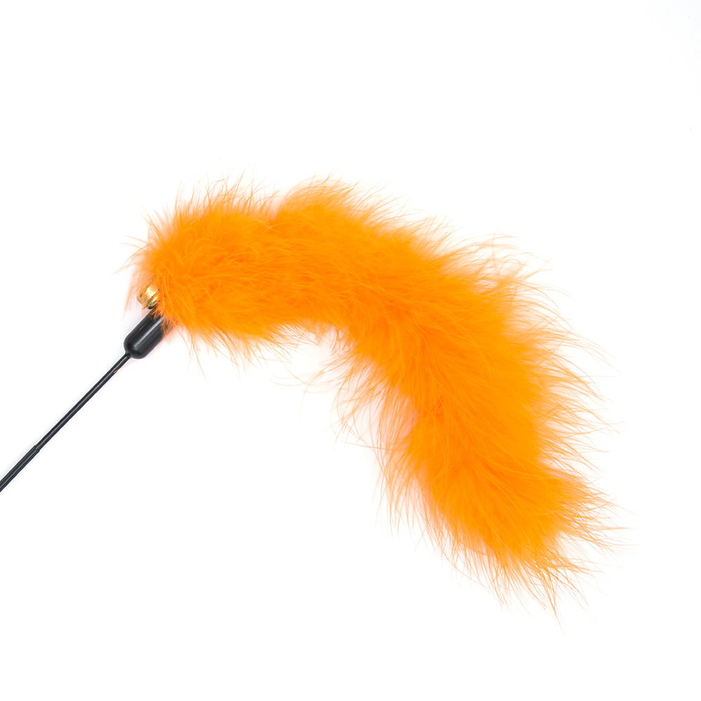 SALE: Interactive Cat Teaser Wand Toy - Fluffy Tail and Bell - Yellow/Orange - Small (4714785635185)