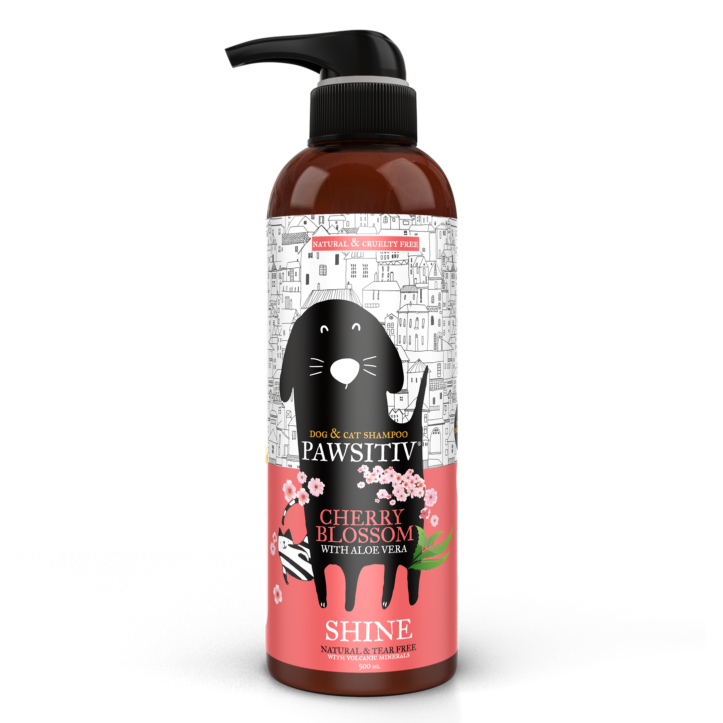 Pawsitiv Natural and Tearless Shampoo for Dogs & Cats - Cherry Blossom with Aloe Vera - Glow Formula (SHINE) - 500ml