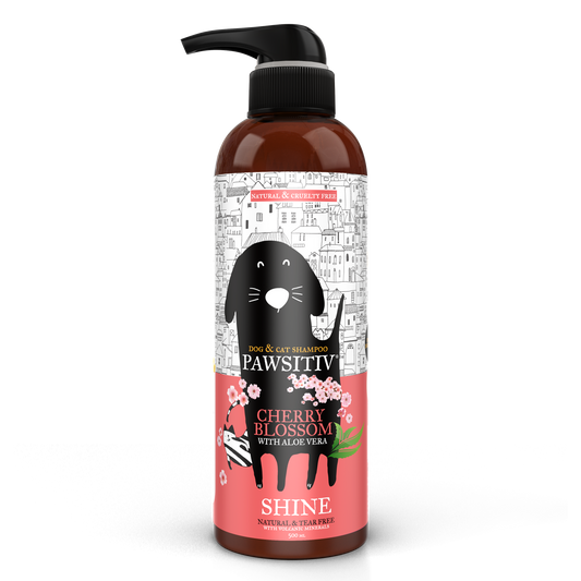 Pawsitiv Natural and Tearless Shampoo for Dogs & Cats - Cherry Blossom with Aloe Vera - Glow Formula (SHINE) - 500ml