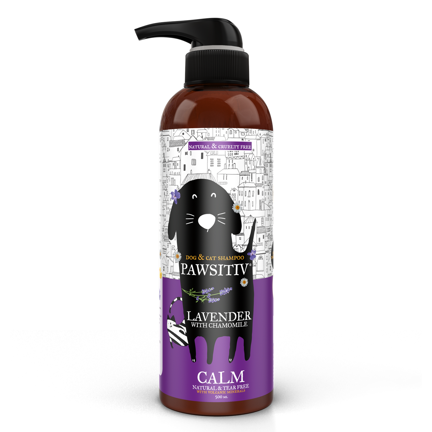 Pawsitiv Natural and Tearless Shampoo for Dogs & Cats - Lavender with Chamomile - Relaxing Formula (CALM) - 500ml