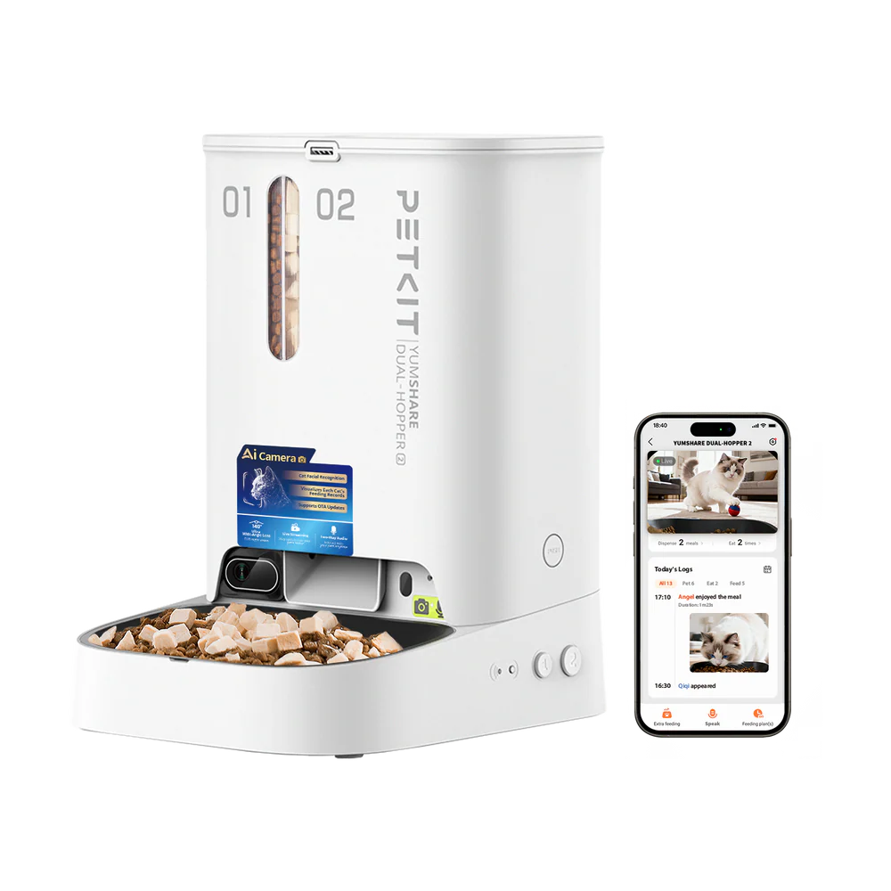 PETKIT 'YumShare Gemini 2.0' AI-powered Camera Automatic Feeder with Dual Hopper - 3L + 2L (5L) (6975069307596)